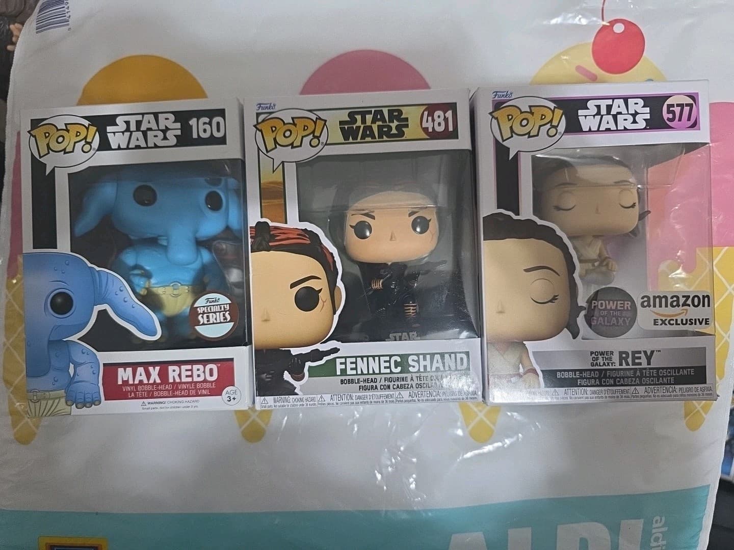 Funko Pop Star Wars Bundle, Max Rebo#160,Fennec #481,Rey#577