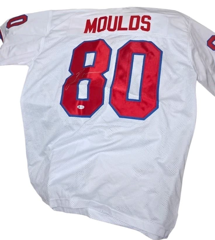 Eric Moulds Autographed White Pro Style Jersey W/ Insc- Beckett W *Silver