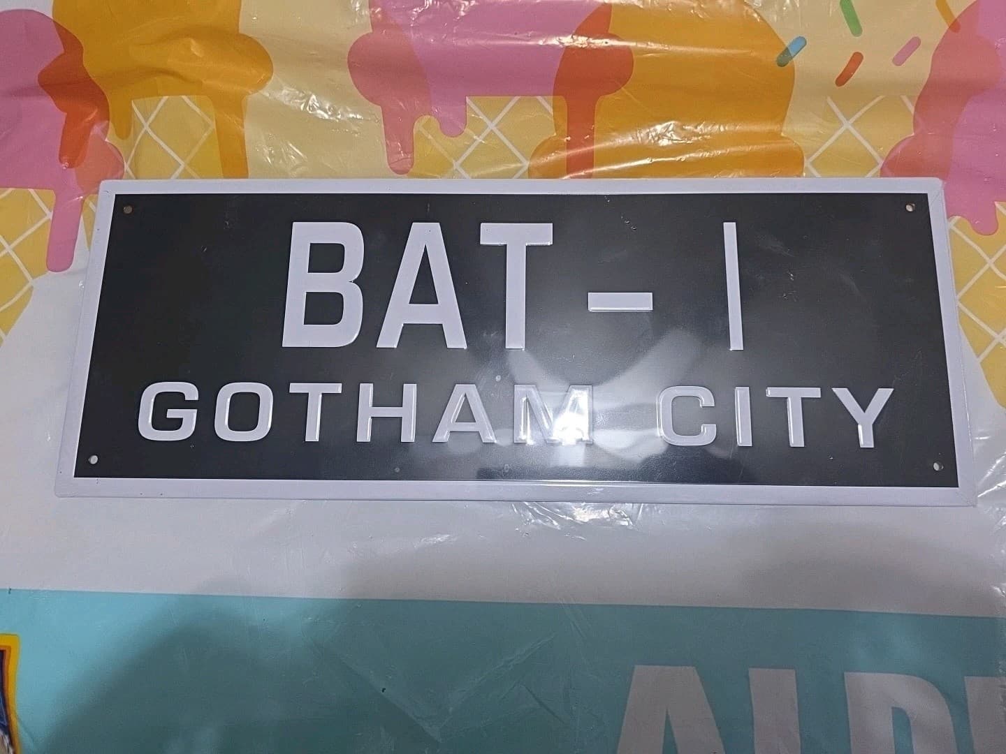 BAT 1 GOTHAM CITY LOGO BLACK METAL LICENSE PLATE MADE IN USA