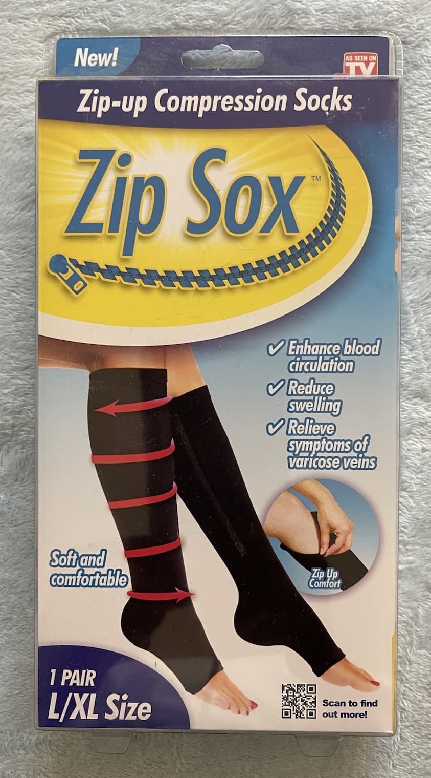 Zip Up Compression L/XL Socks Unisex Orthotics Support Black Open Toe