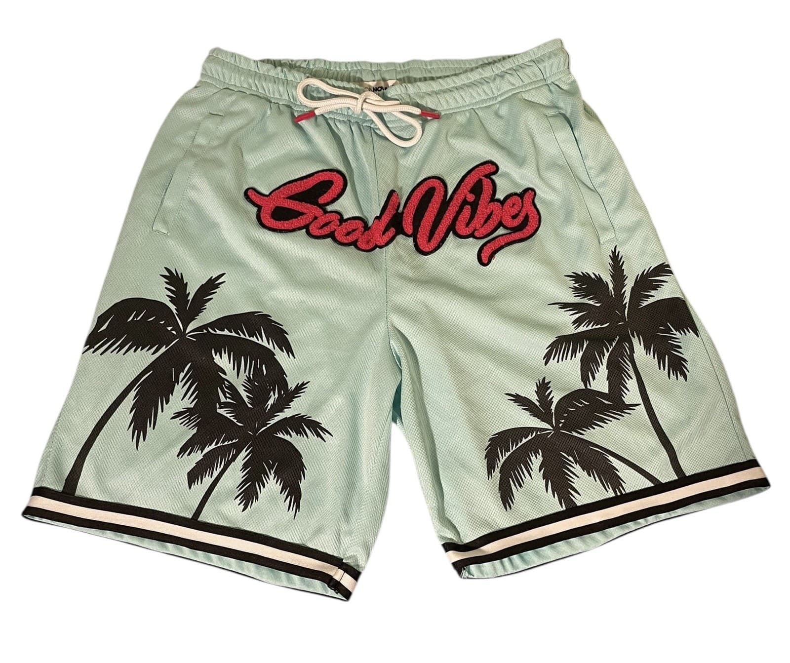 Fashion Nova Men’s Good Vibes Palm Trees Drawstring Aqua Shorts Large
