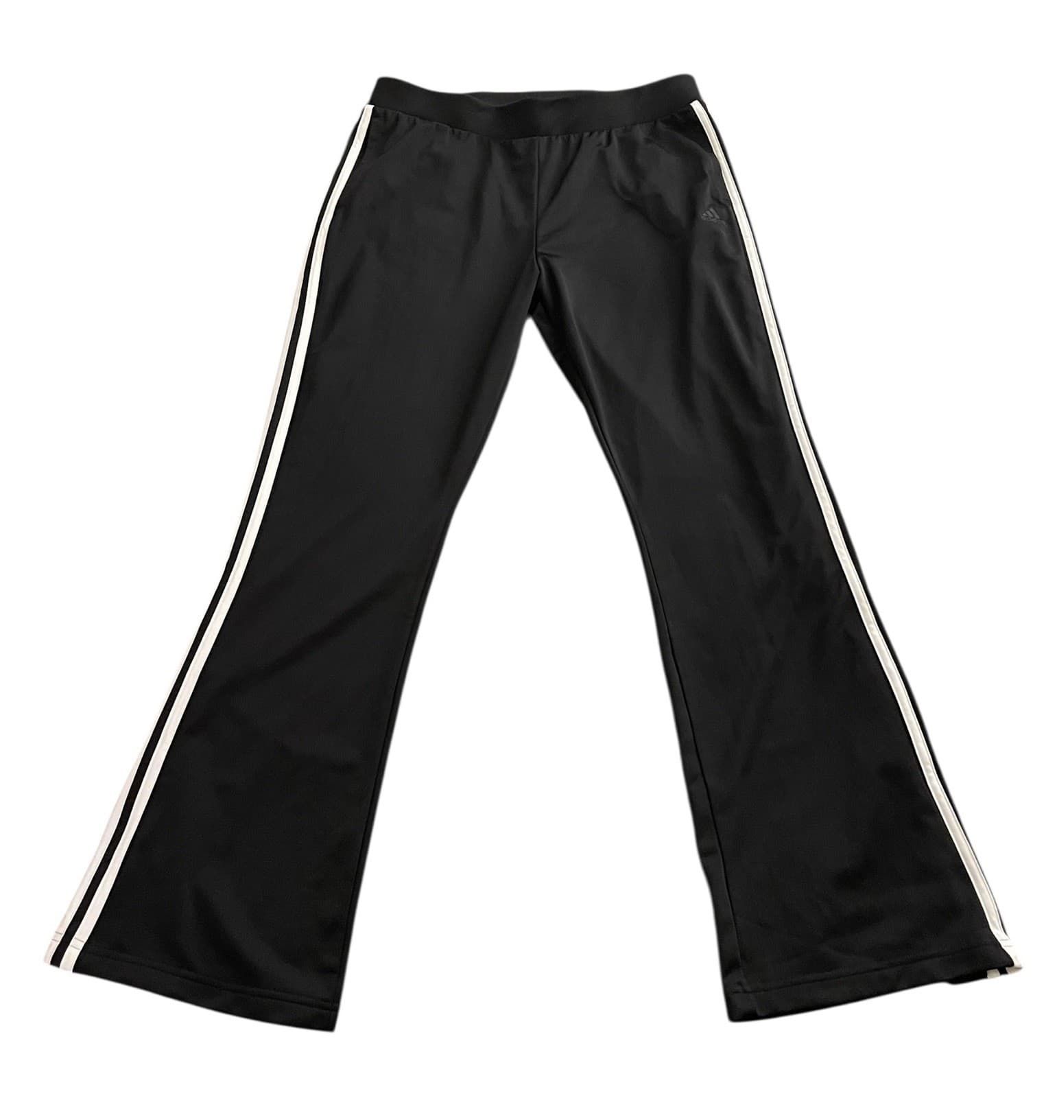 Vintage Adidas Track Pants Men's XL Black White Stripes Stretch Flare