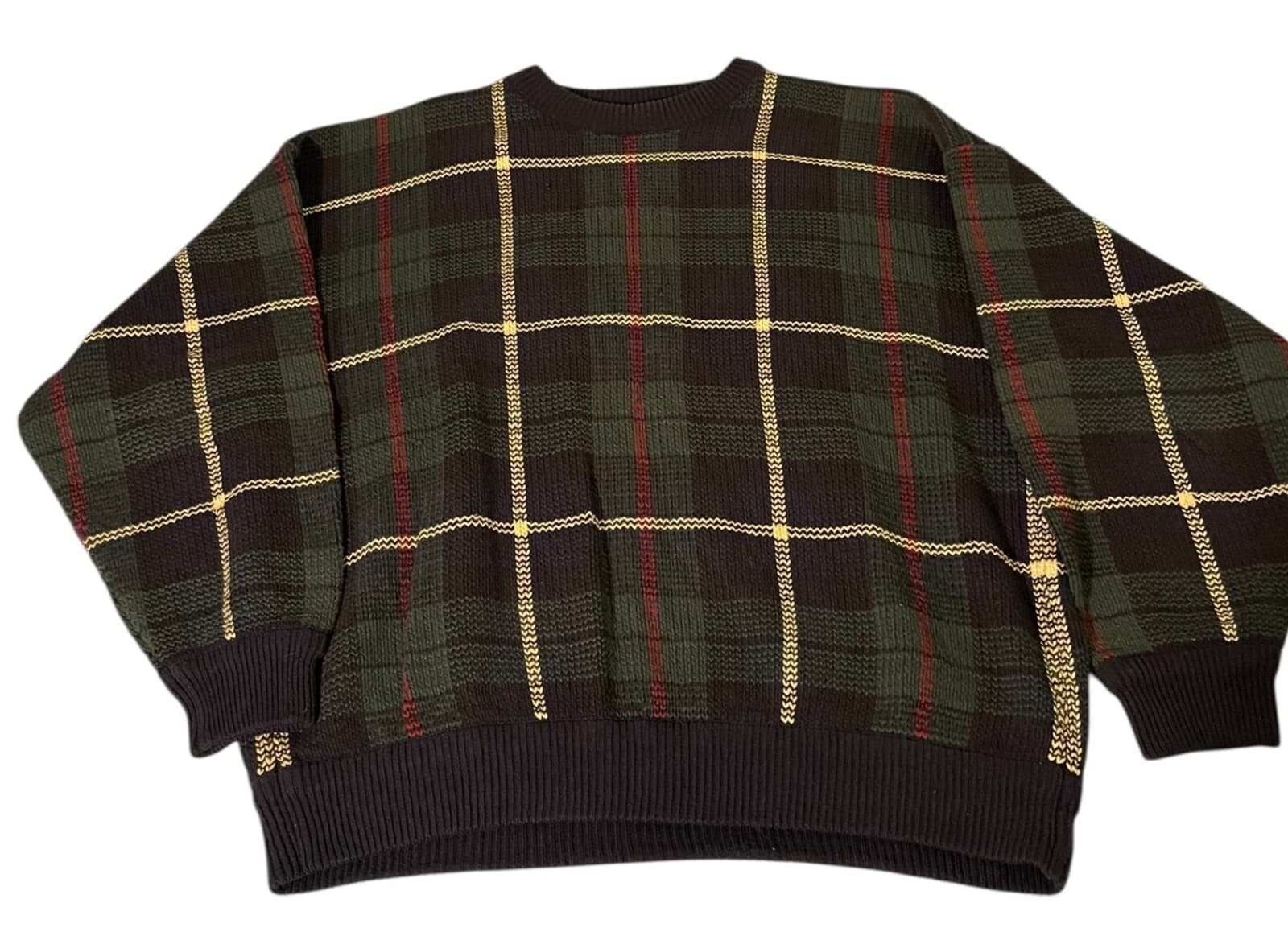 IZOD Men's Multicolor Crew Neck Long Sleeve Plaid Knit Pullover Sweater Size XL