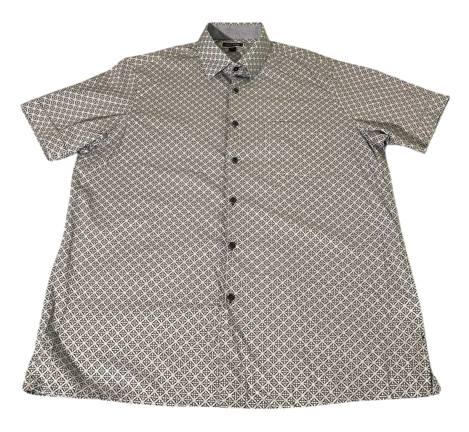 Club Room Mens White Blue Black Short Sleeve Geometric Button Down Shirt Size XL