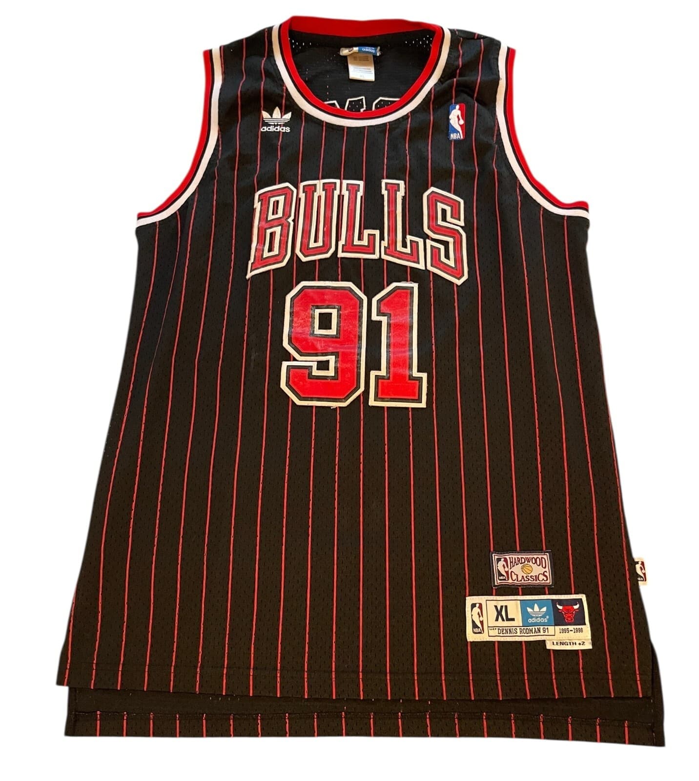 Adidas Authentics Chicago Bulls Dennis Rodman Black Pinstripe Jersey Sz XL