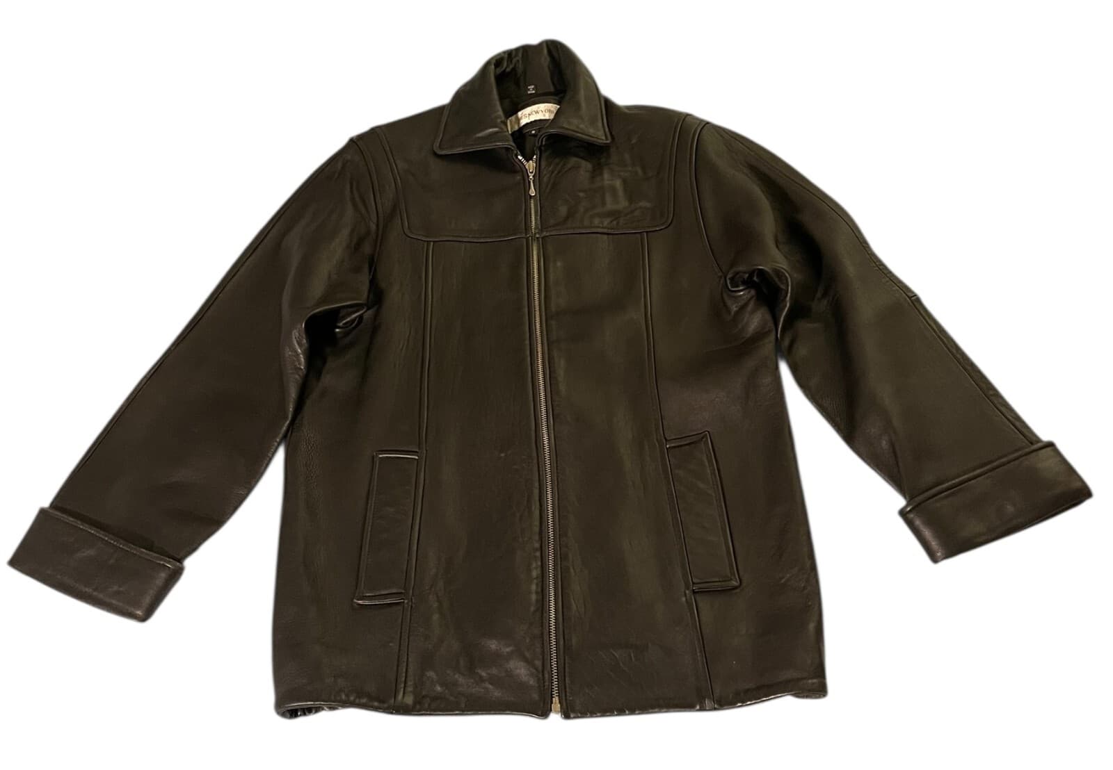 Jones New York Unisex Black Bomber High Collar Cuffed Soft Leather Jacket Size S