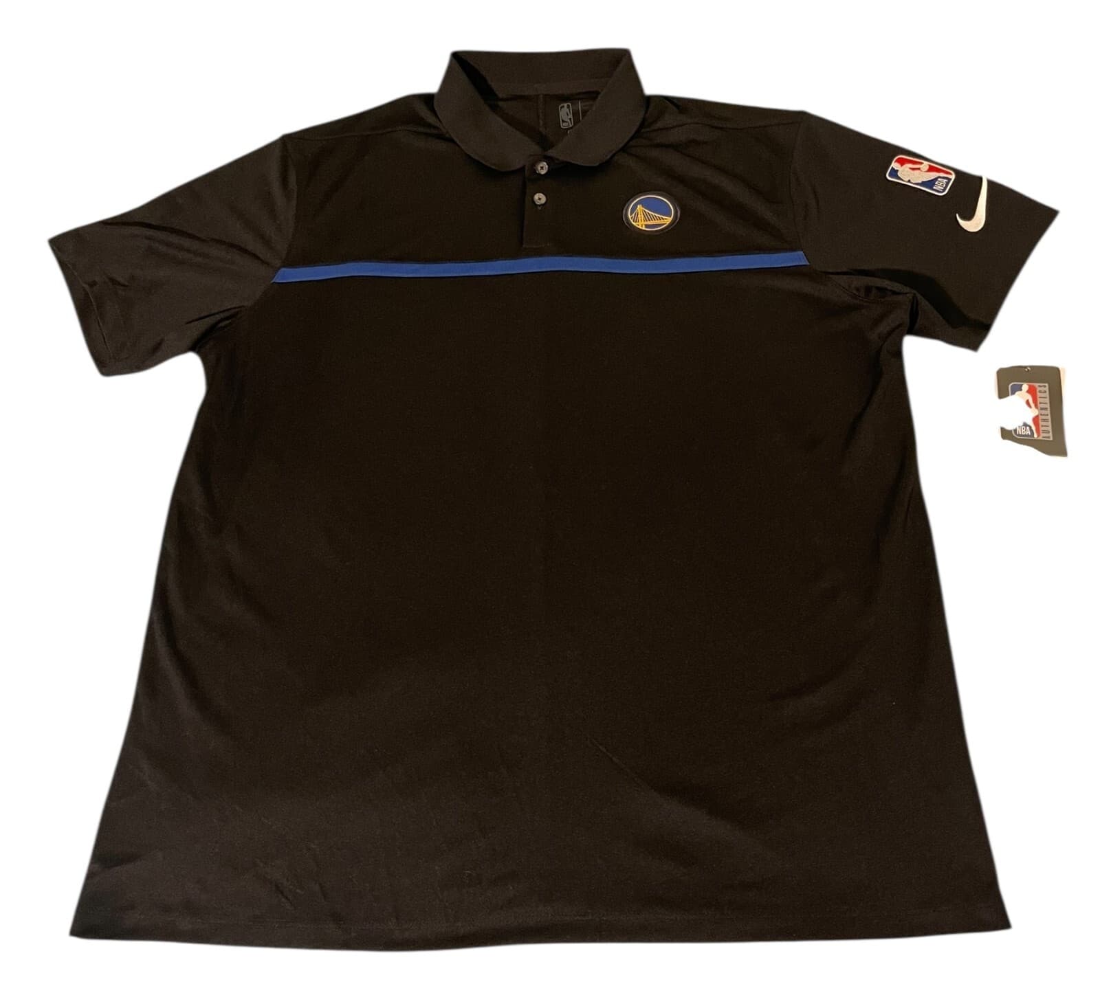NWT Nike NBA Men's Black Golden State Warriors Dri-Fit Polo Shirt Size Large