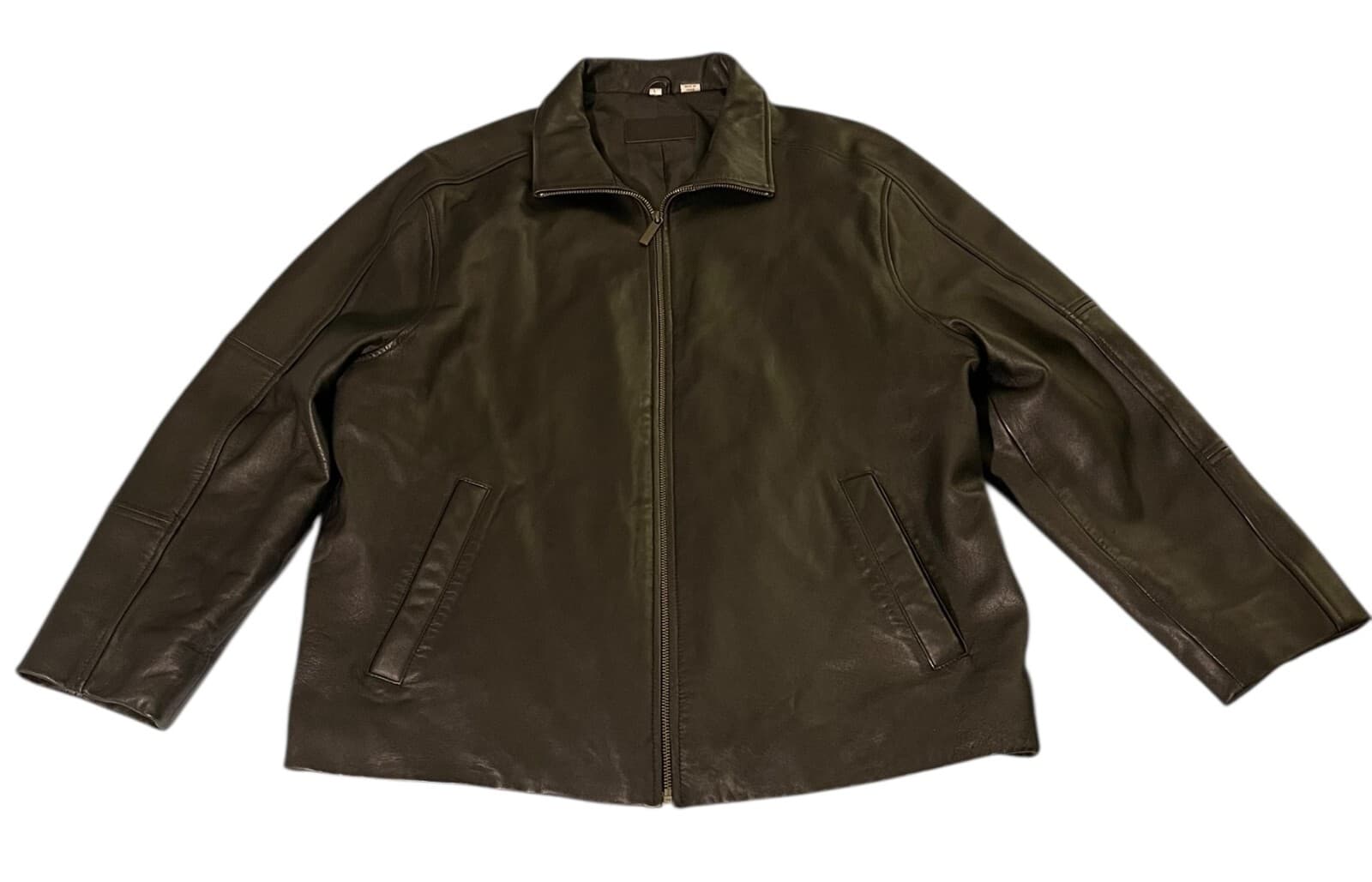 Alfani Men's Black Genuine Leather Bomber Biker Soft Full Zip Jacket Size Large