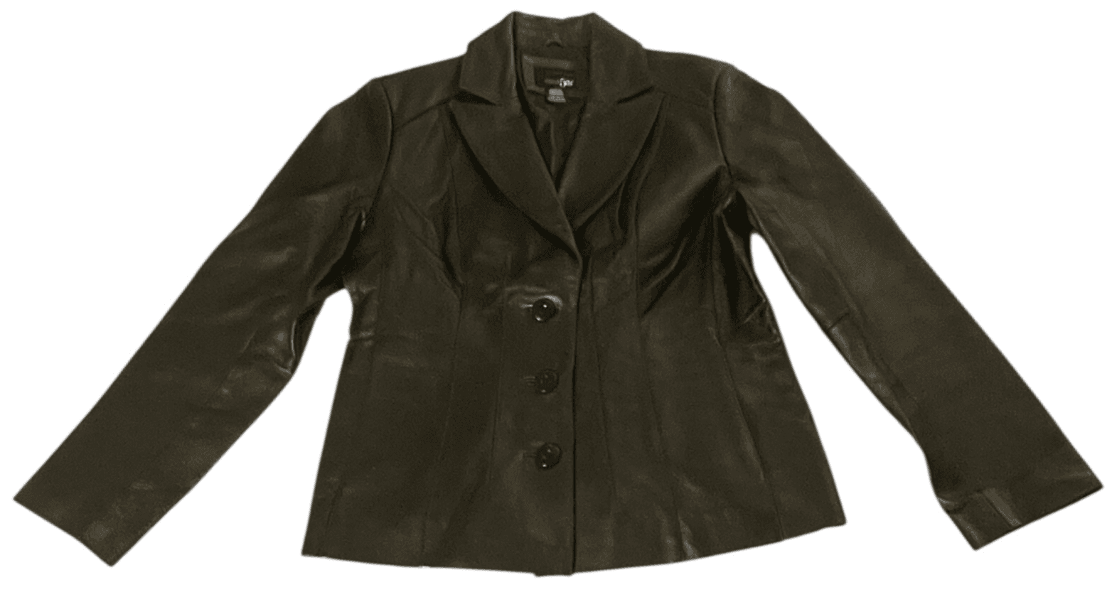 East5th Women's Black 3-Button Career Genuine Leather Blazer Jacket Size M