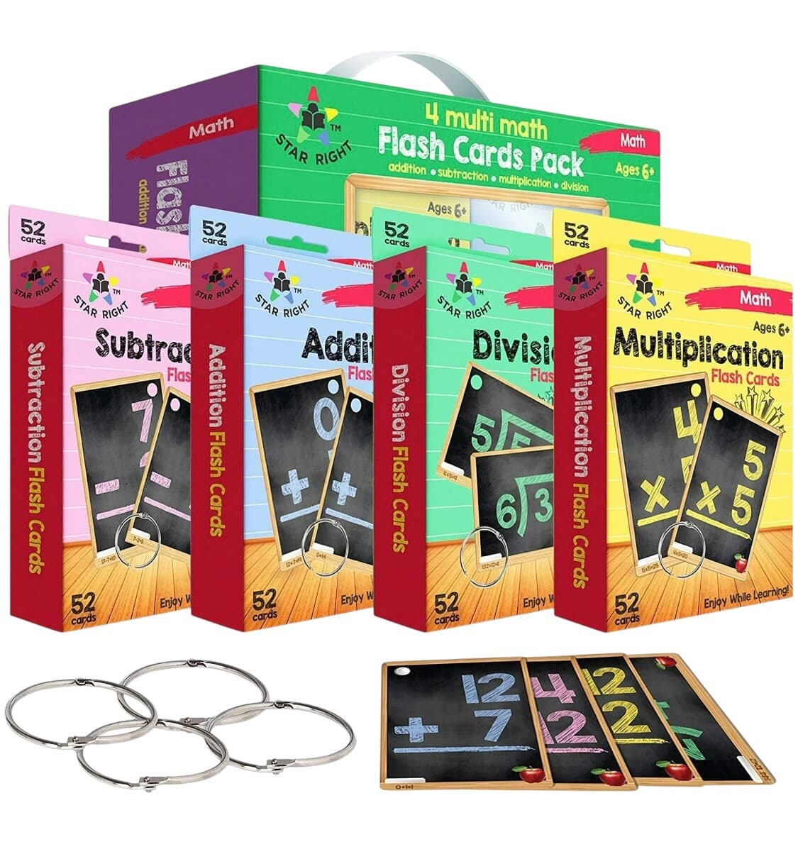 Star Right 4 Pack Math Flash Cards Addition Subtraction Multiplication Division