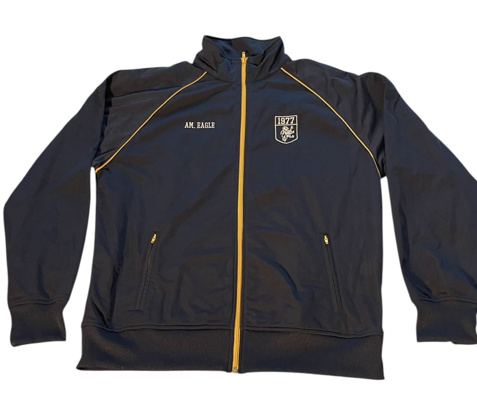 AMERICAN EAGLE Sportswear Y2K Zip Up Varsity Track Retro NAVY Jacket Men's Sz XL