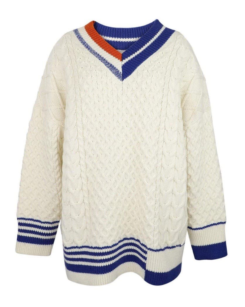 J. Inc Cable Knit Sweater Men's S/M Preppy Cable Knit Varsity V-Neck Style