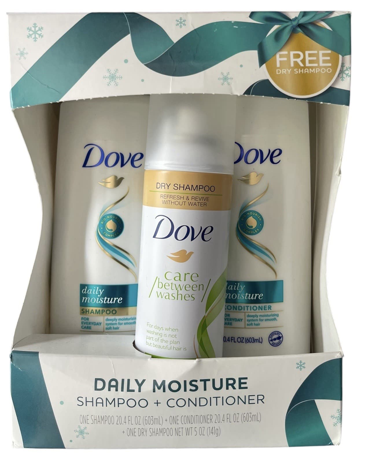 Dove Daily Moisture Shampoo and Conditioner Gift Set, 3 Piece NEW