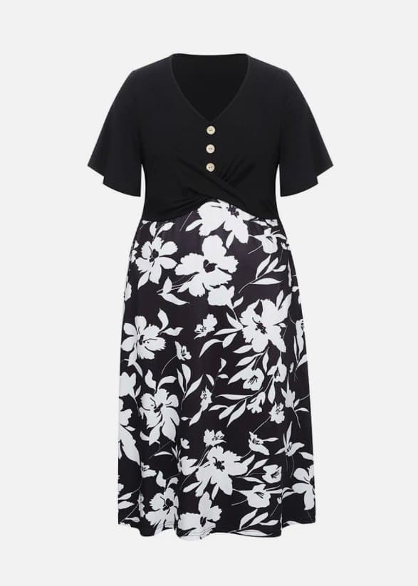 LAPA Plus Floral Patchwork Crossover Midi Dress Black White Size 0XL (12) NWT