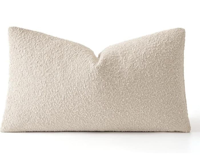 Boucle Decorative Lumbar Pillow Covers for Couch Set of 2, 12x20 inches, Beige