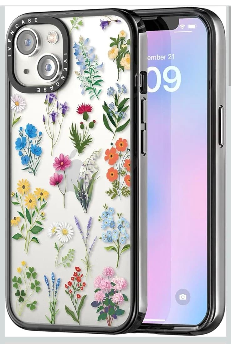 ivencase Clear Floral iPhone 13 / 14 Case Wildflower Pattern