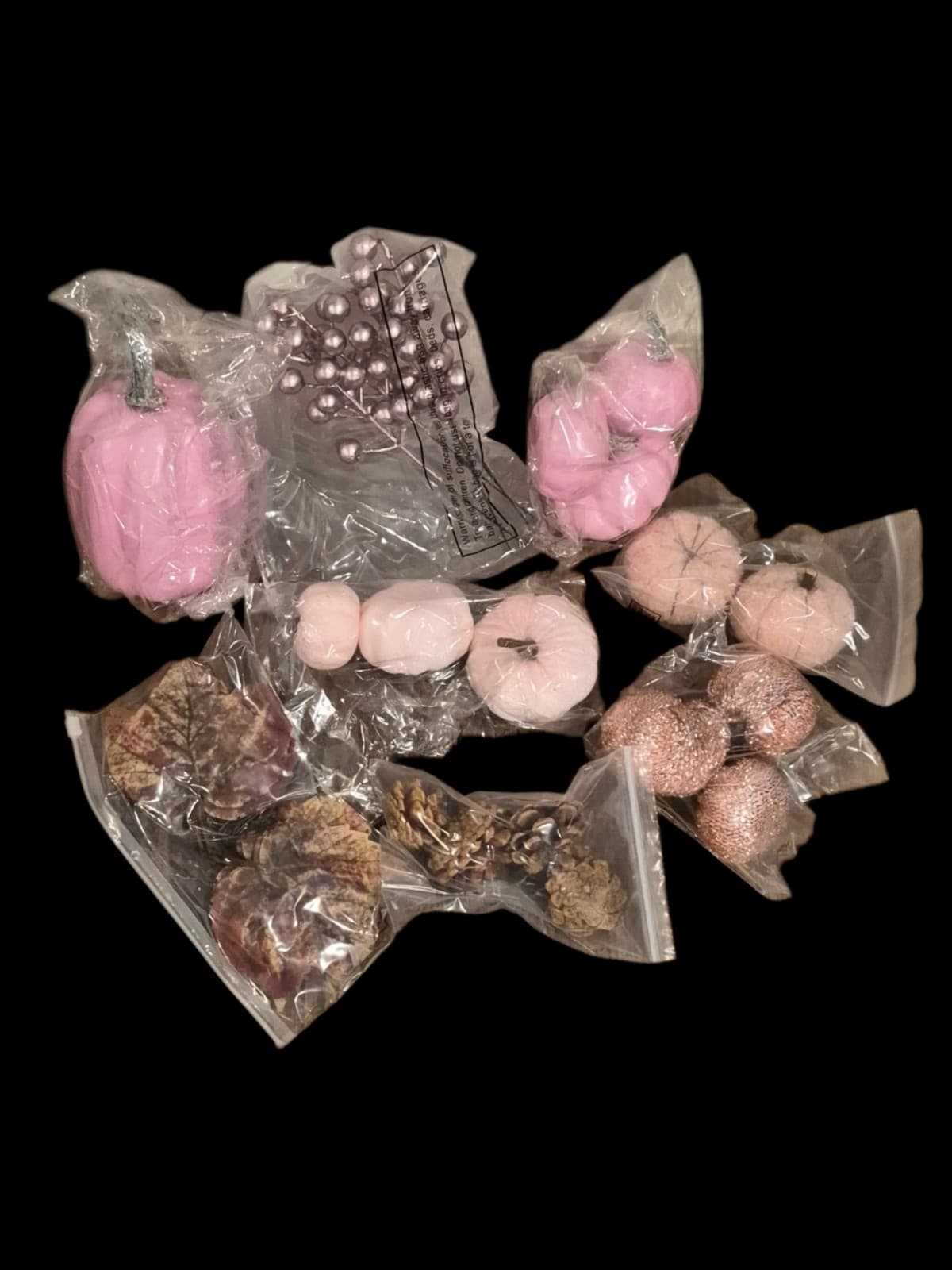 24pc Pink Pumpkin Fall Decor Set – Velvet/Glitter Vase Filler NIB