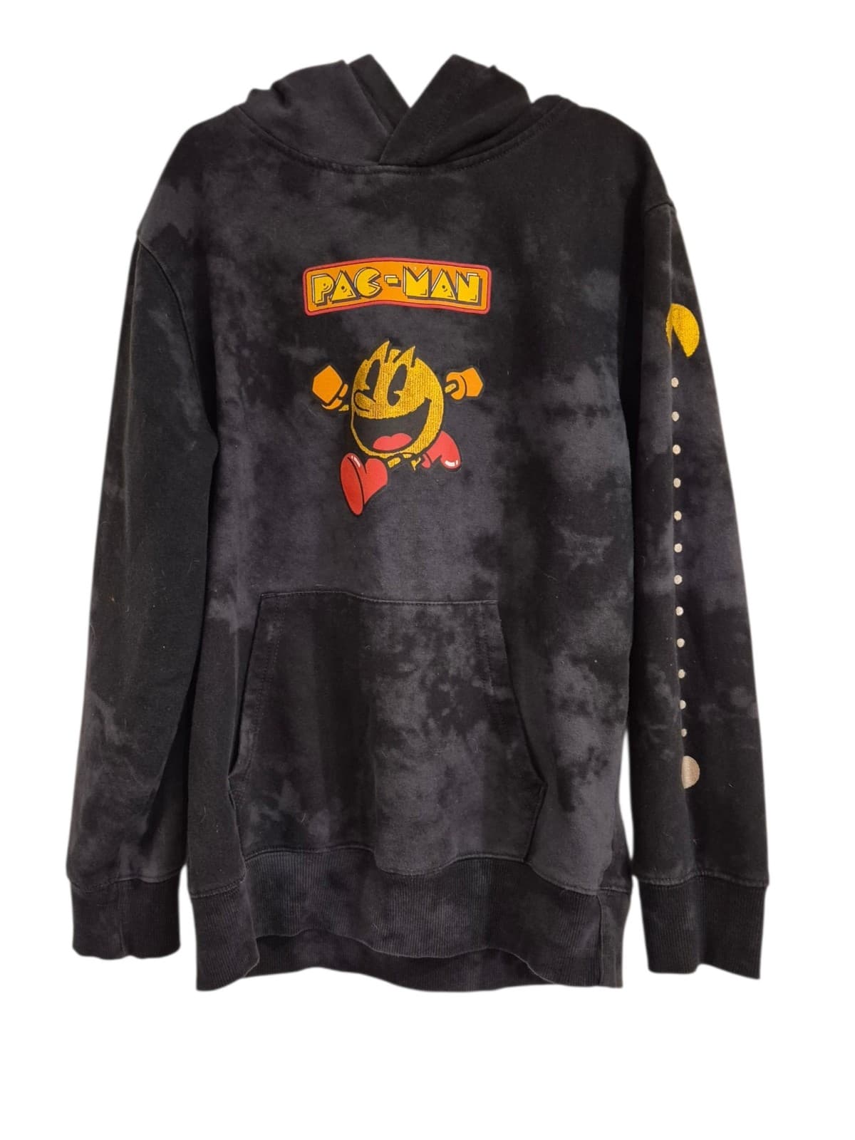 Pac-Man Kids Size L 10/12 Black Tie Dye Hoodie Bandai Namco Retro Gaming