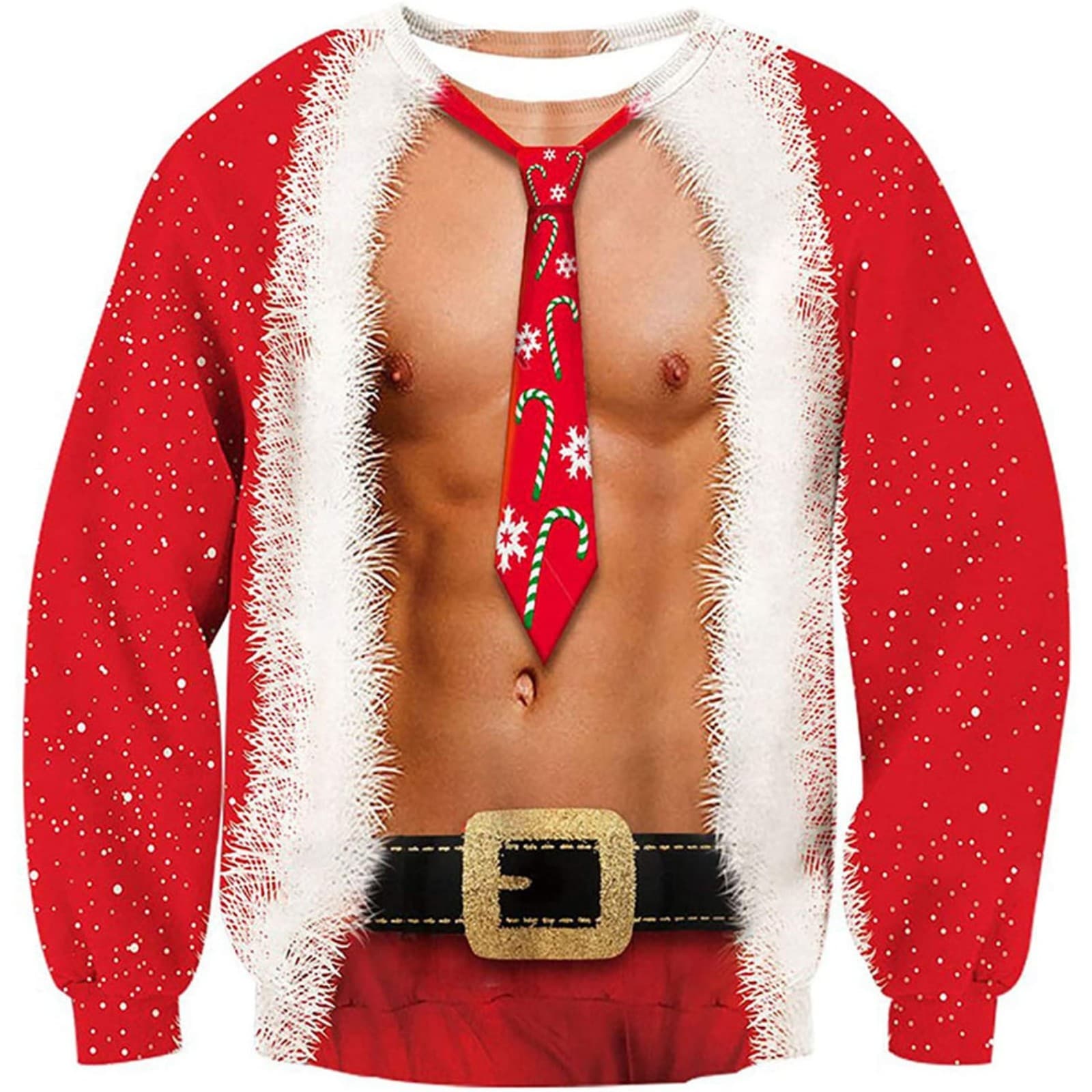 Funny Shirtless Santa Muscle Ugly Christmas Sweatshirt - Size XL