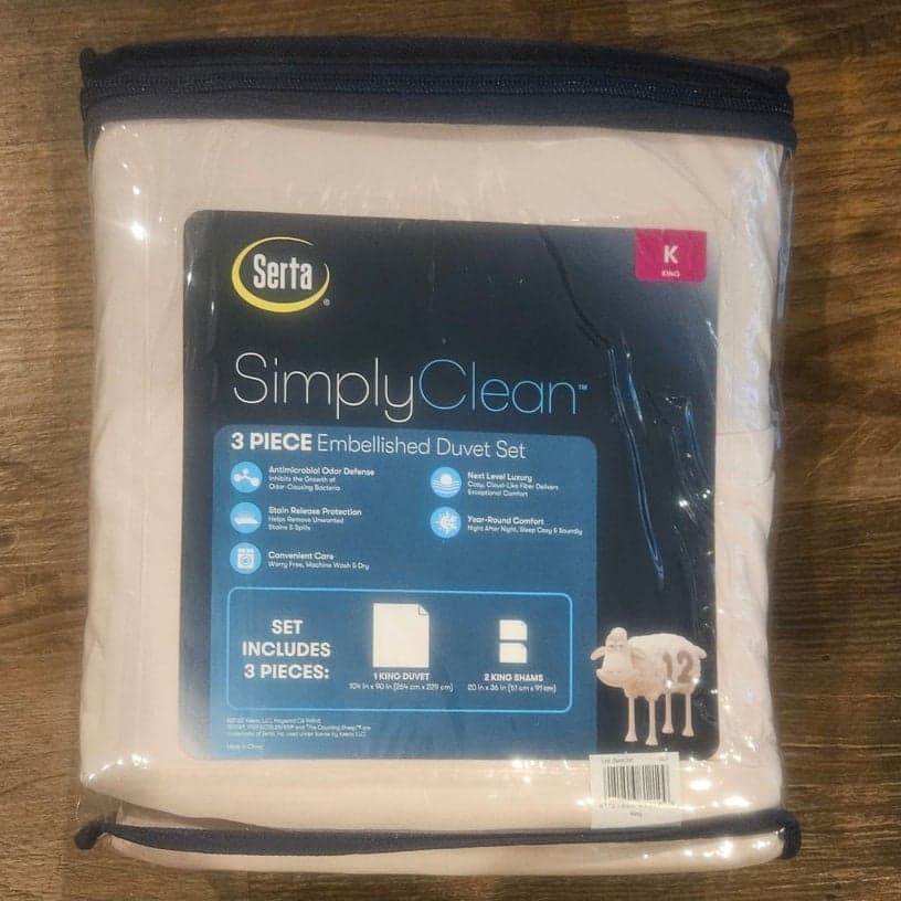 King Serta Simply Clean Embellished 3-Piece Duvet Cover Set Pink