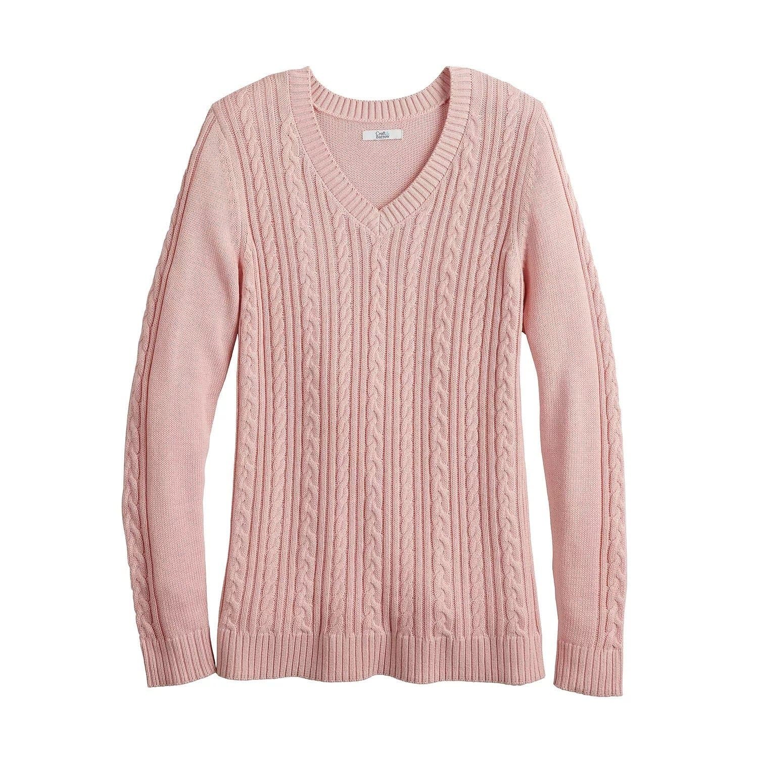 Croft & Barrow Women's Size Large V-Neck Cable Knit Sweater