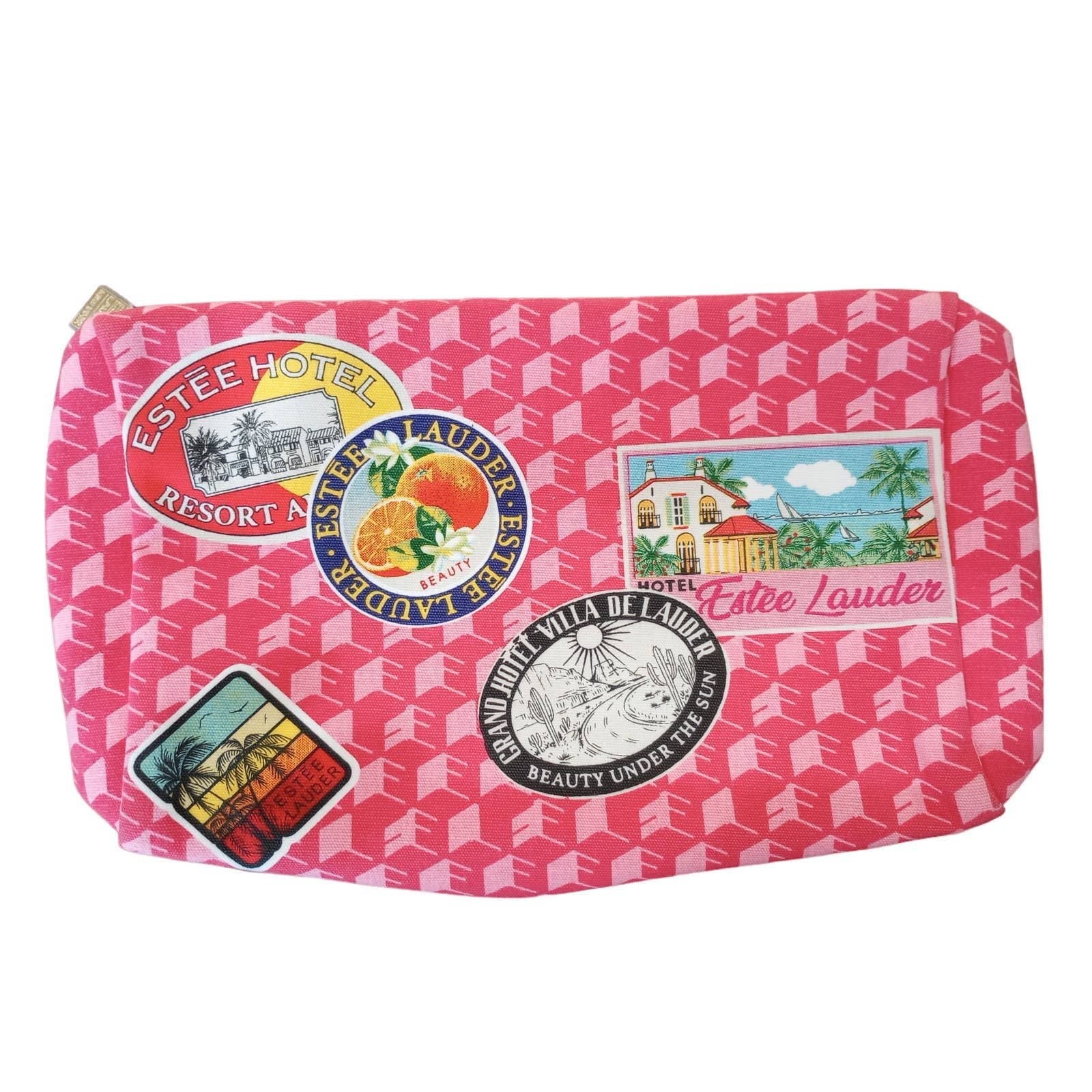 Estee Lauder Makeup Bag Pink 8.5" x 5.5" x 2" Travel Passport New York Flight