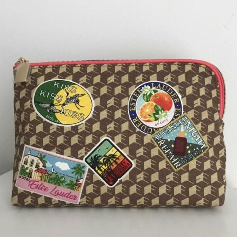 Estee Lauder Travel Passport Stamp Print Makeup Bag Cosmetic Pouch