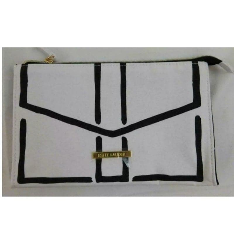 Estee Lauder White Black Cosmetic Bag with Sticker Set