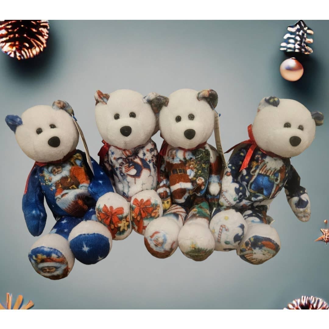 Holiday Beanie Limited Treasures Gallery Fine Artist's Collection Bears Set of 4