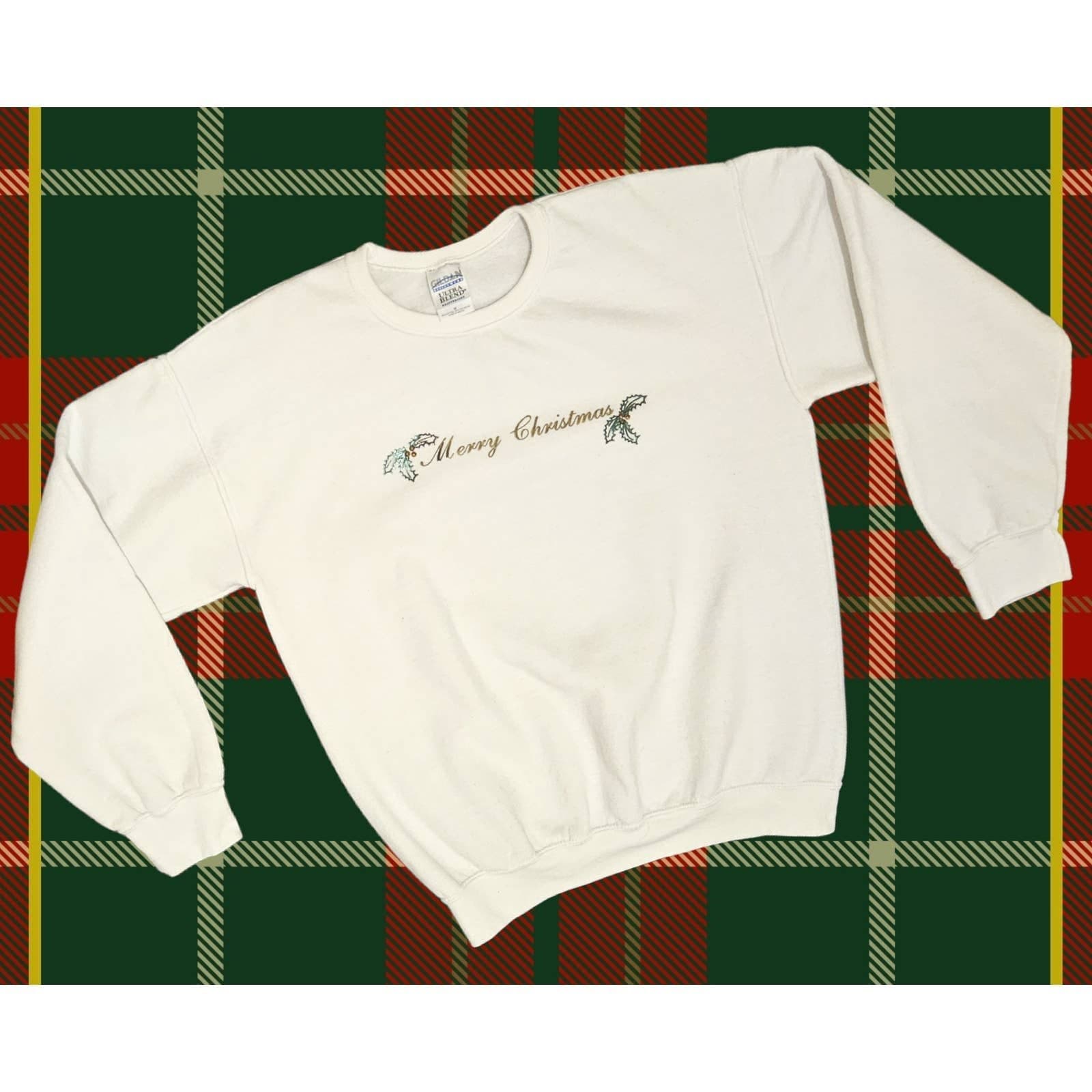 Christmas Sweatshirt Womens White Gildan Medium Embellished Holiday Ugly Sweater