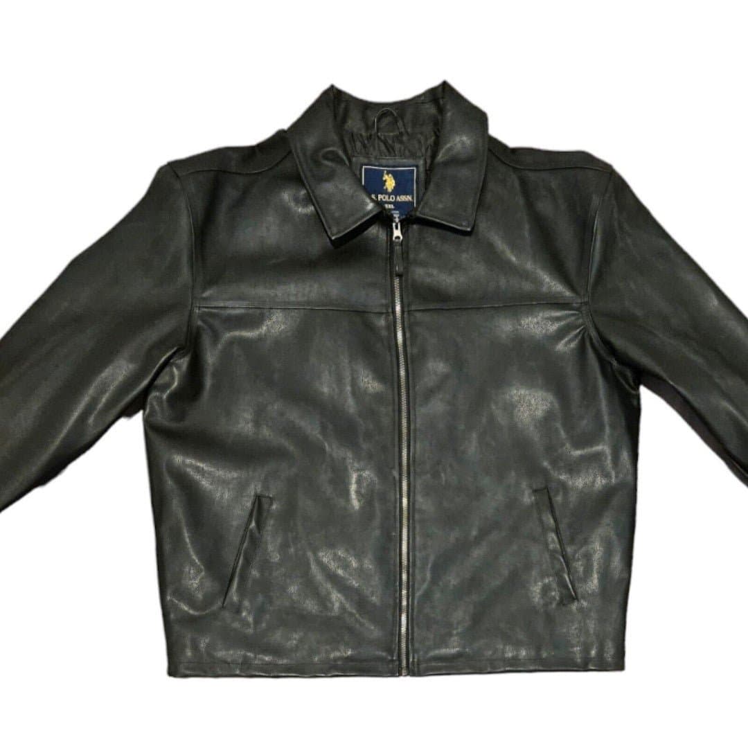 US Polo Black Faux Leather Zip Up Lined Jacket Men's XXL NWOT