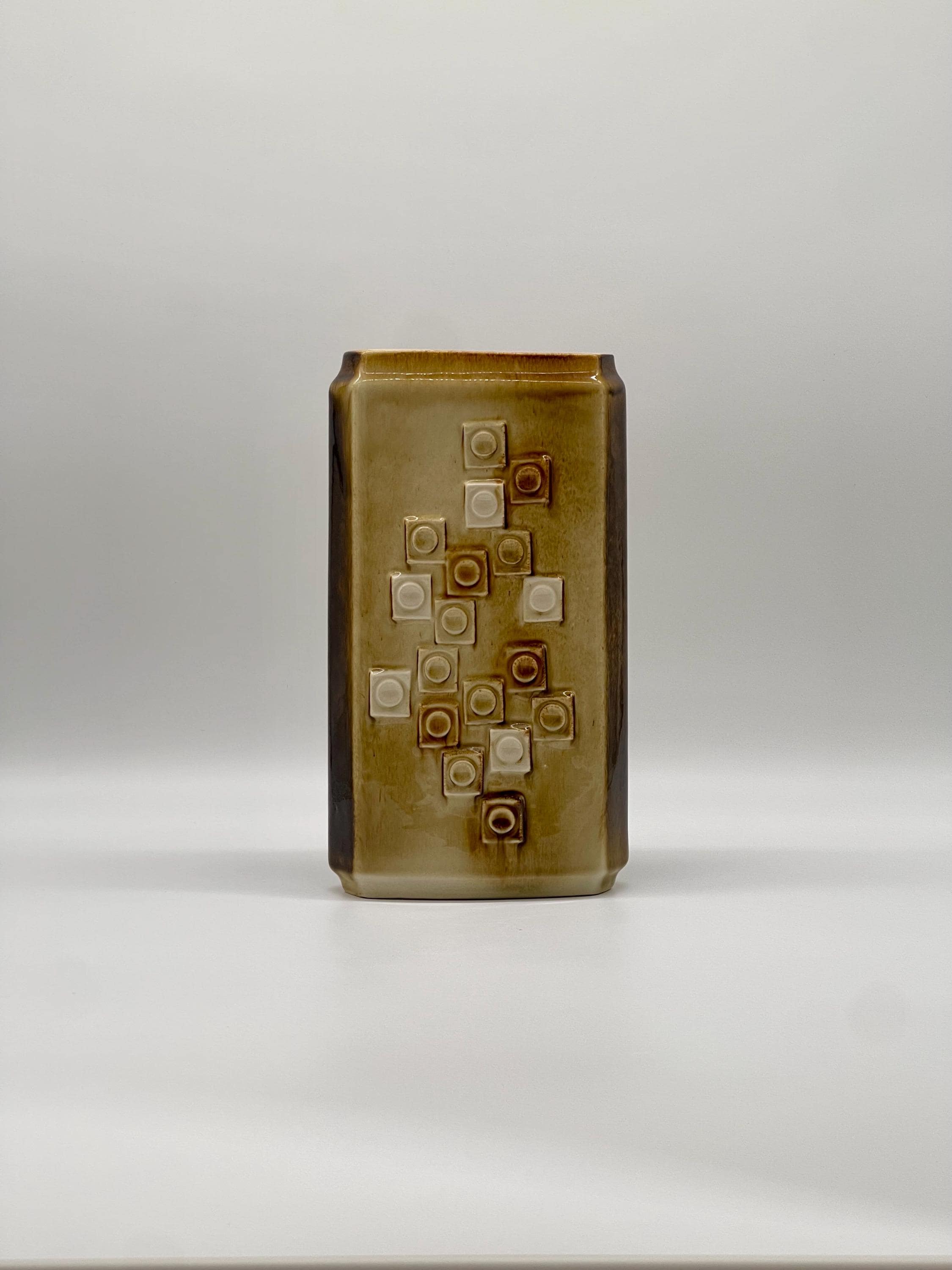 Vintage Ditmar Urbach "Mozaika" Cube Relief Vase, 1960s Czechoslovakian Mid-Century Modern Ceramic Block Pottery