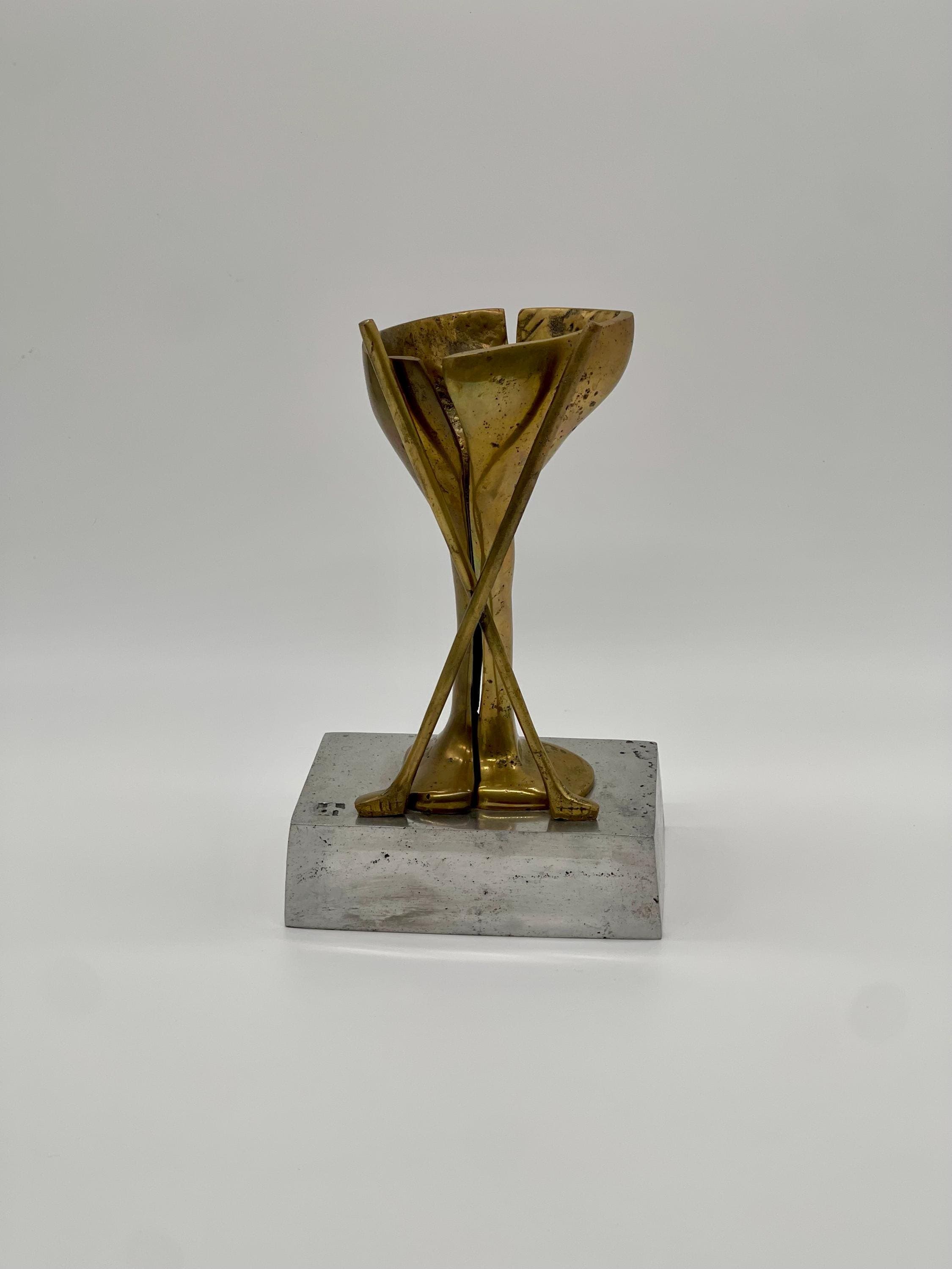 David Marshall Brutalist Golf Trophy Sculpture, Brass Aluminum Mid Century Modern Golf Gift