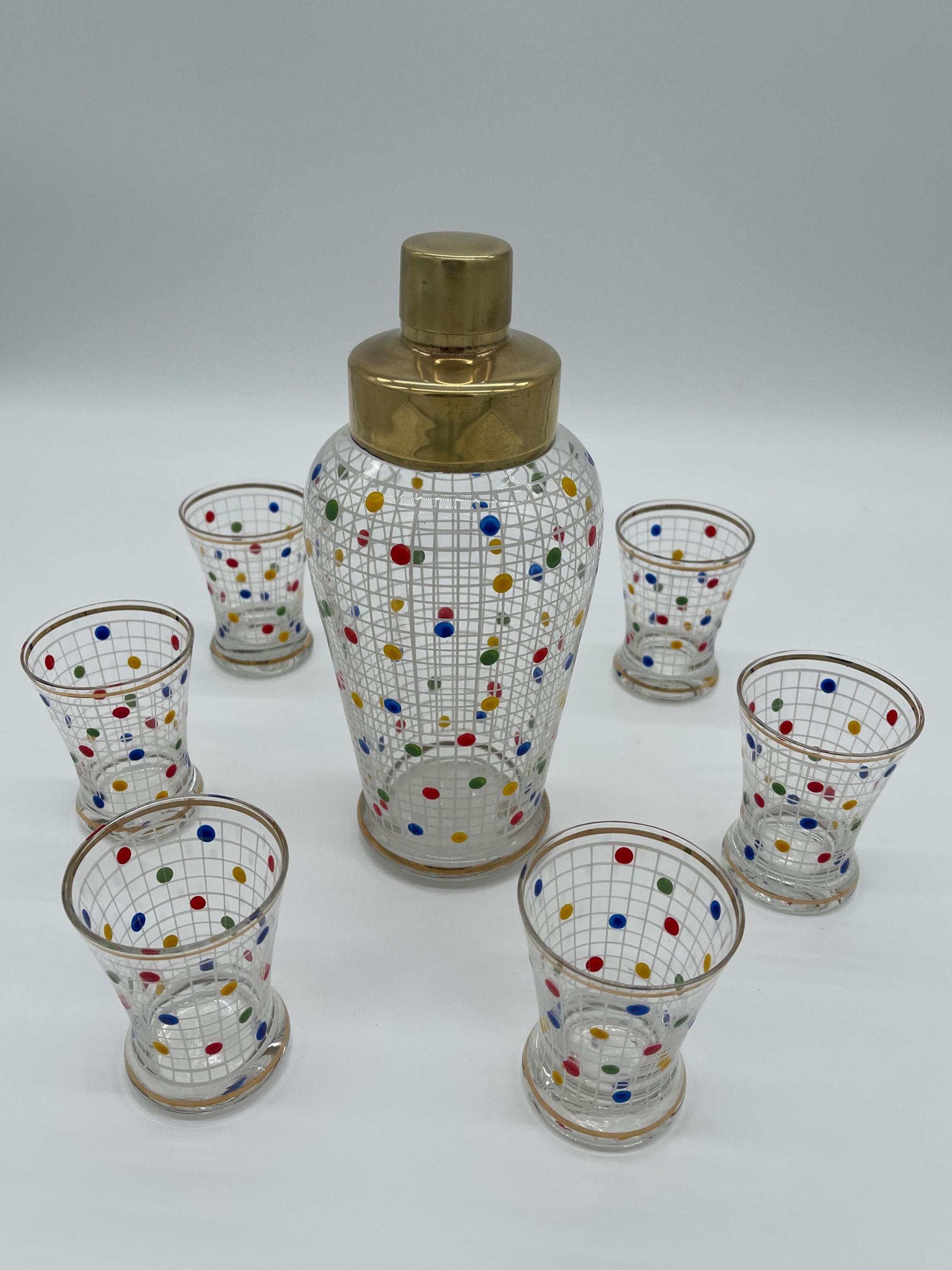 1960s Czech Cocktail Shaker Set, 24k Cased Gold, Hand-Painted Enamel MCM Barware