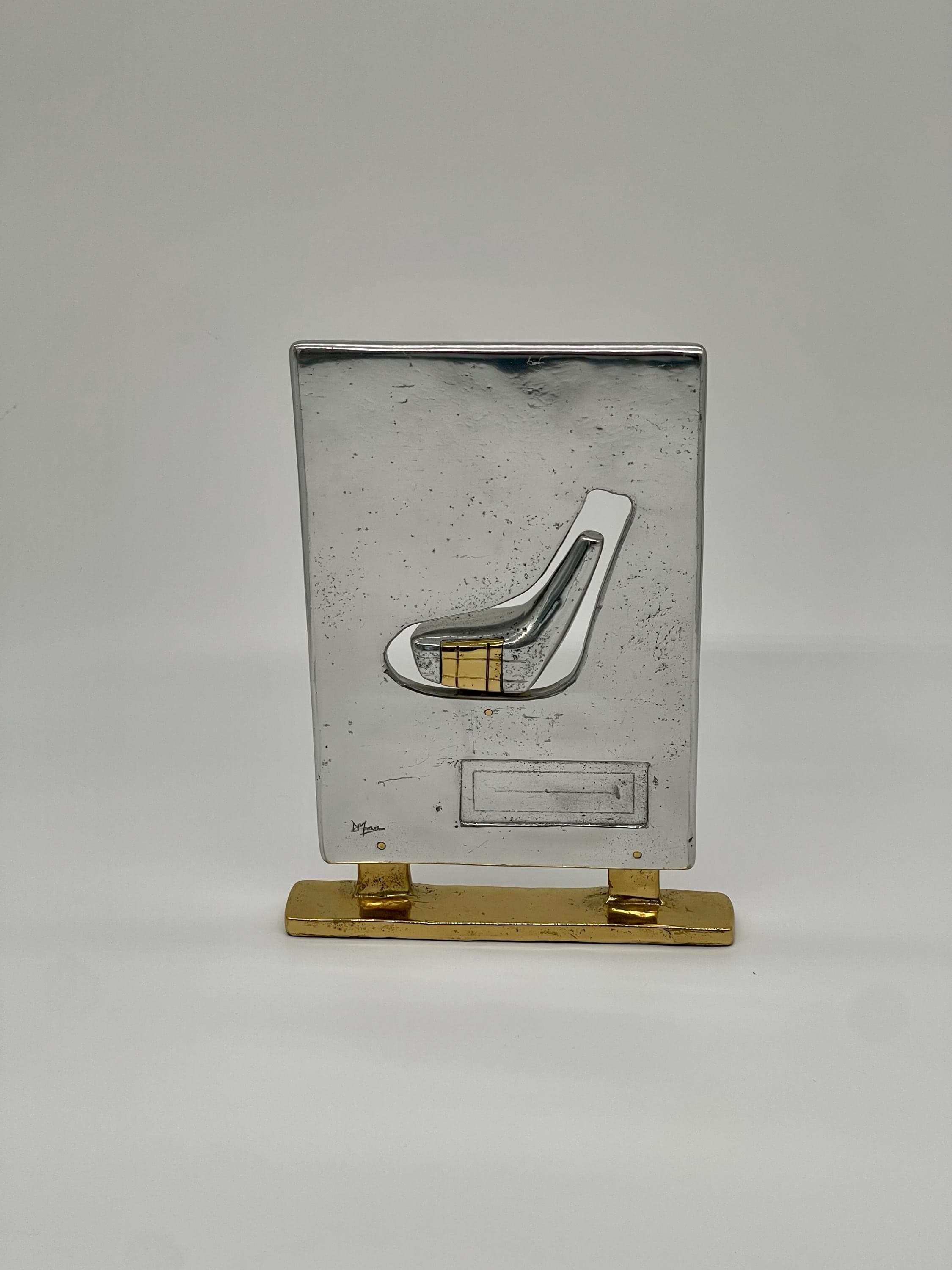 Signed David Marshall Brutalist XL Golf Sculpture, Brass Aluminum MCM Decor Trophy