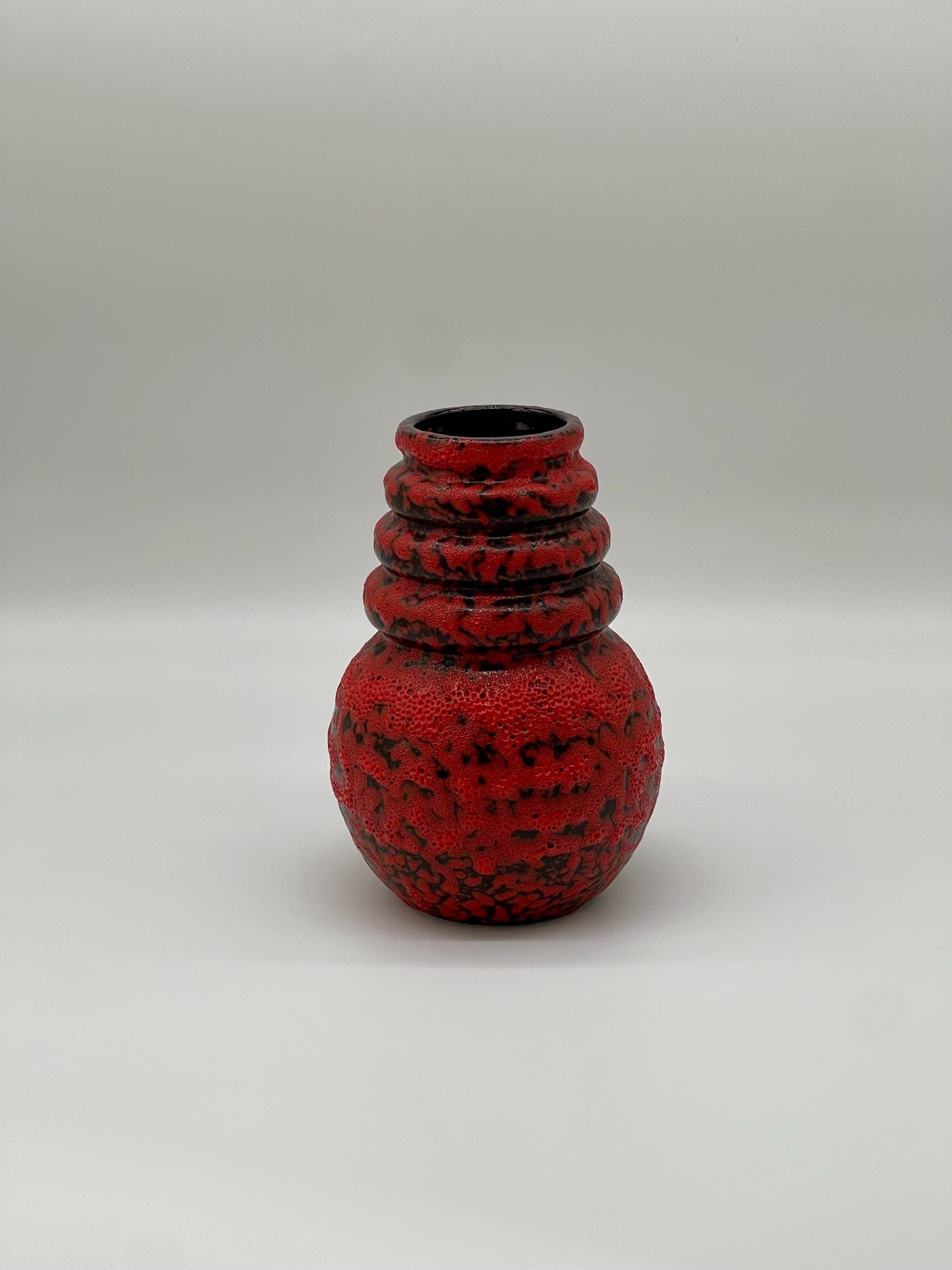 Vintage Scheurich Wien Vase, 1970s Fat Lava Red Black Ceramic