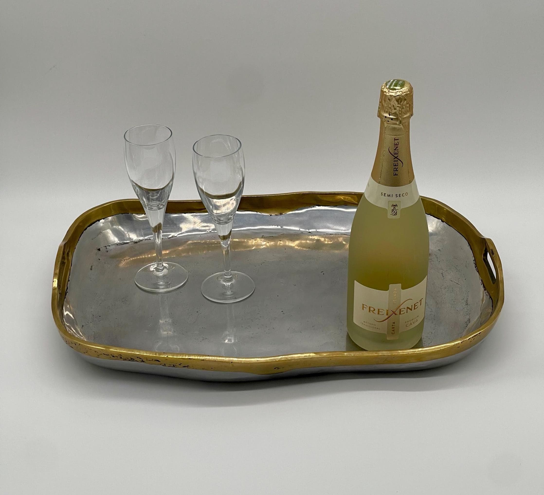 Signed David Marshall Brutalist Serving Tray, Solid Brass &Aluminum Sculpture