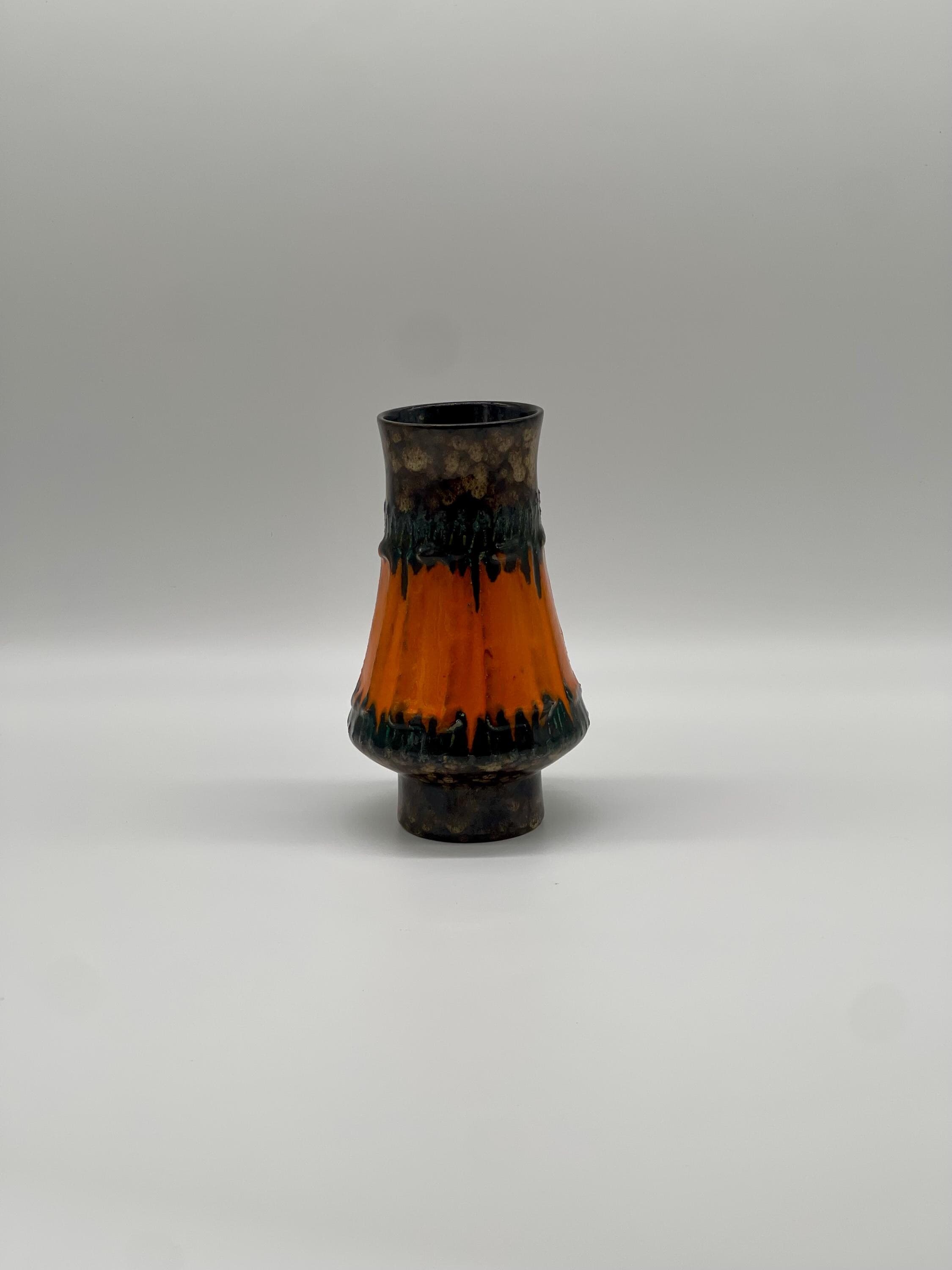 Vintage Strehla Keramik Vase, 1960s Fat Lava Orange Green Mid-Century Earthenware