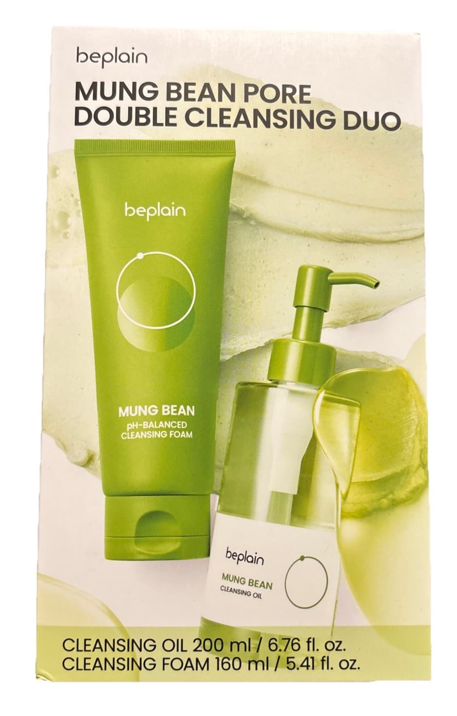 Beplain Mung Bean Pore Double Cleansing Duo, Cleansing Foam 6.76oz & Oil 5.41oz