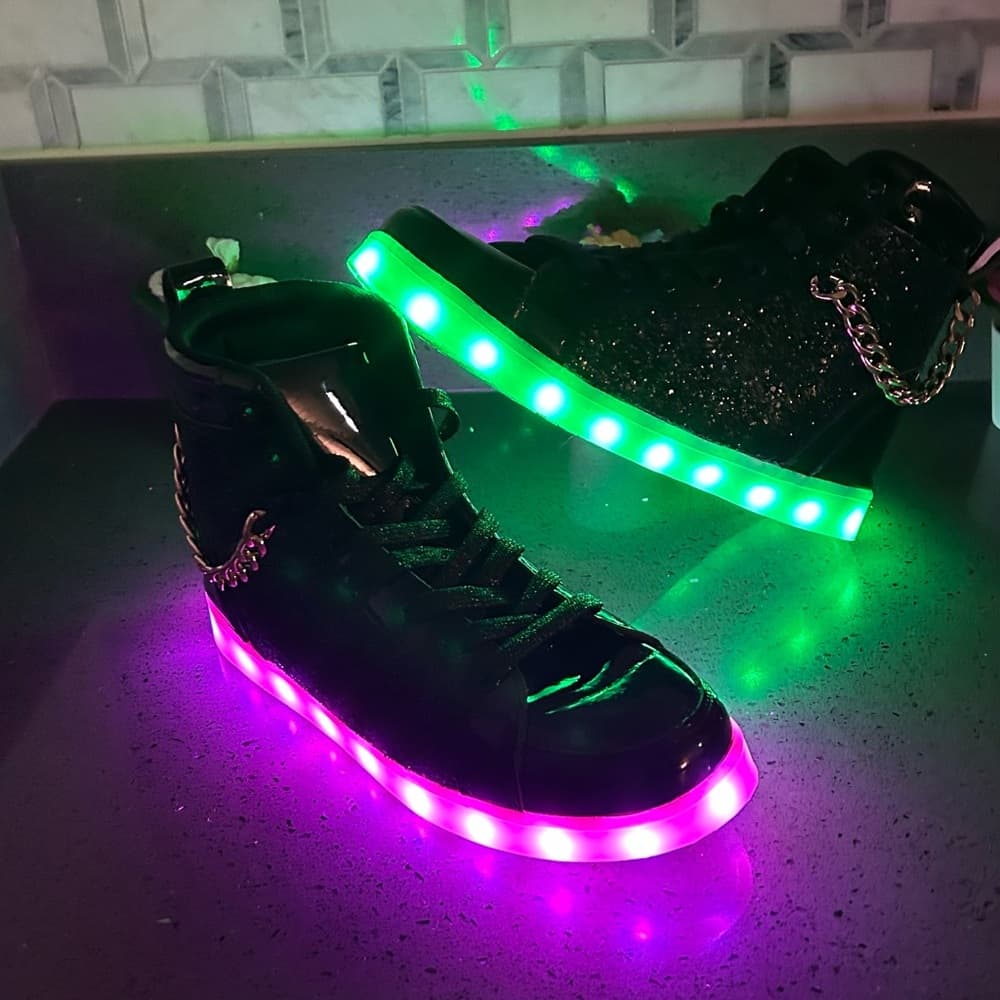 BosenHulu Black Glitter High-Top Sneakers w/ LED Lights