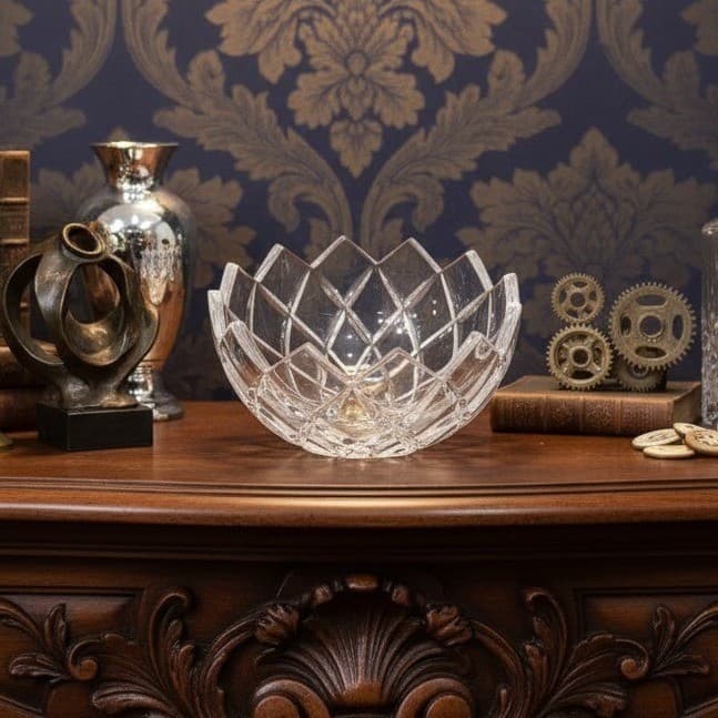 Mikasa Crescendo Lead Crystal Serving Bowl, 8" Diamond Pattern Round Centerpiece