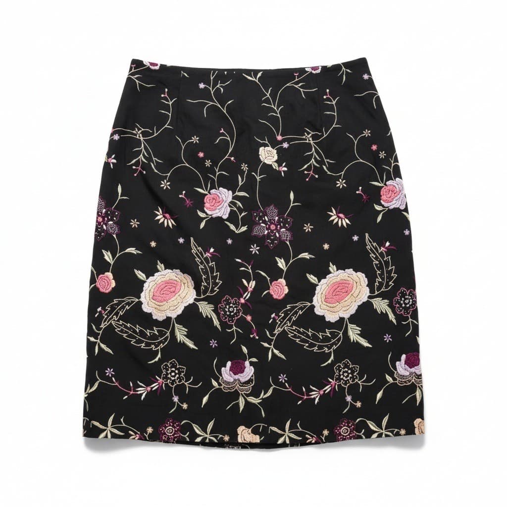 Gap Black Floral Embroidered Rayon Pencil Skirt, Women's Size 6, Knee Length