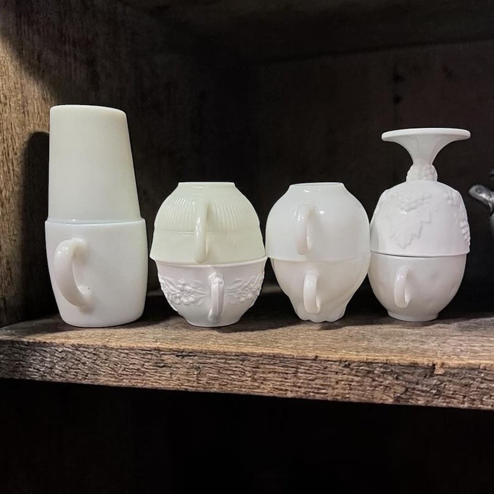 Anchor Hocking Fire King Milk Glass Coffee Cups, Set of 8, Vintage Kitchenware