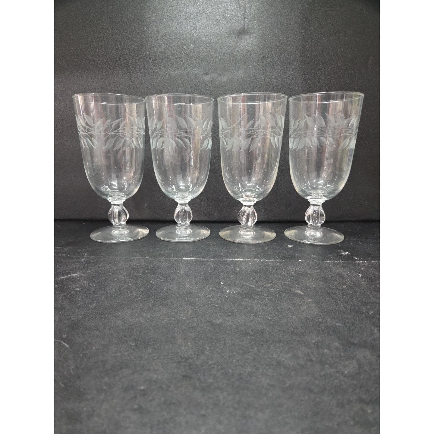 Libbey Etched Wheat Iced Tea Glasses, Vintage MCM Stemware, Set of 4, Drinkware