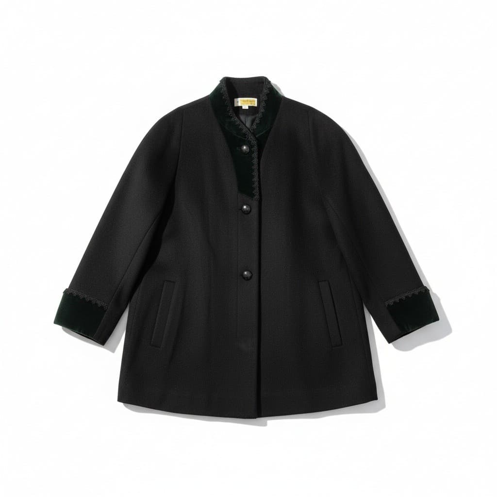 Jonathan Michael Black Wool Velvet Trim Soutache Coat, Women's Size 6 Jacket USA