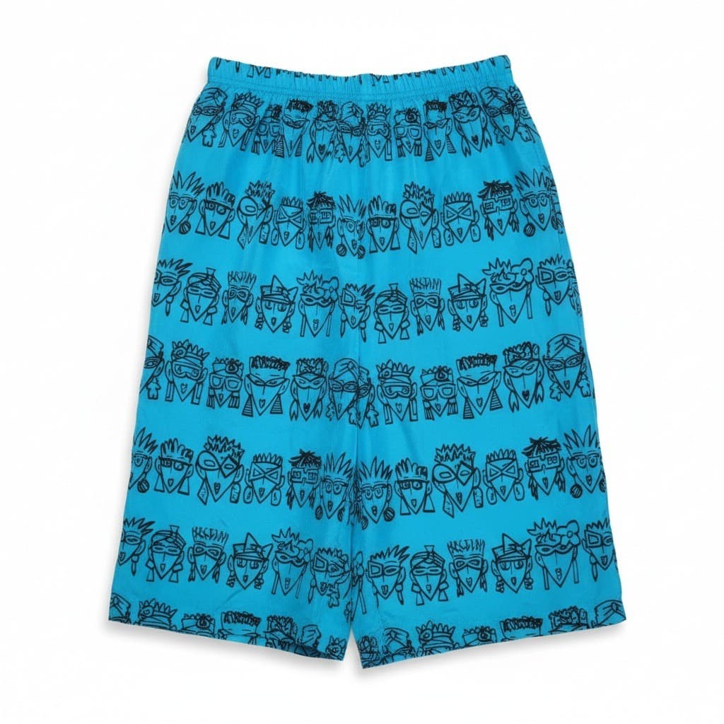 Esprit Turquoise Blue Novelty Face Print Midi Skirt, Elastic Waist, Vintage