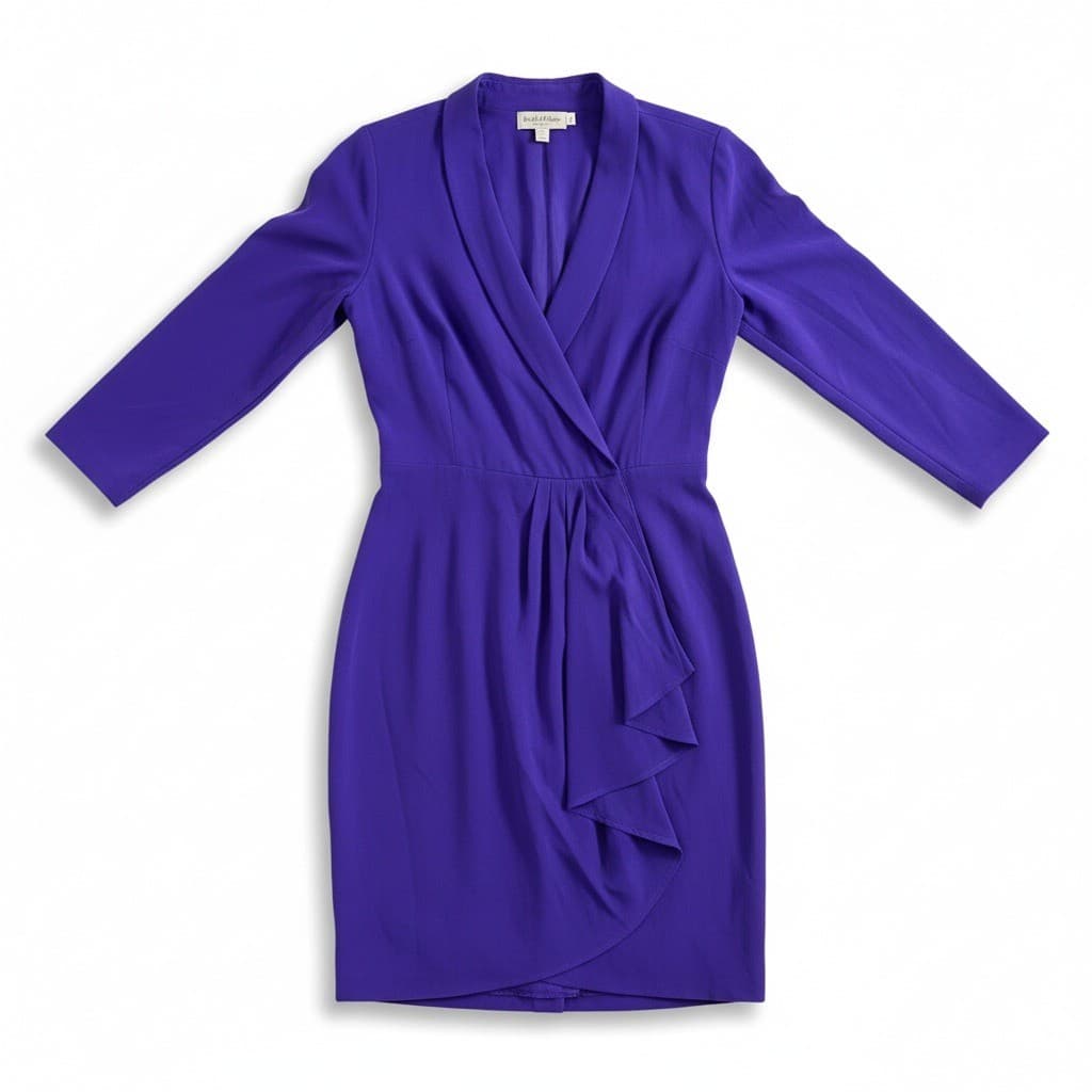 Dana Buchman Royal Purple Wrap Front Ruffle Sheath Dress. Women's Size 8