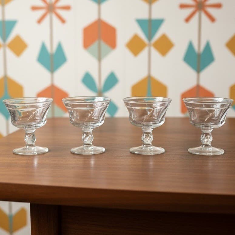 Fostoria Jamestown Clear Champagne Coupes, Set of 4, Vintage Dessert Glasses
