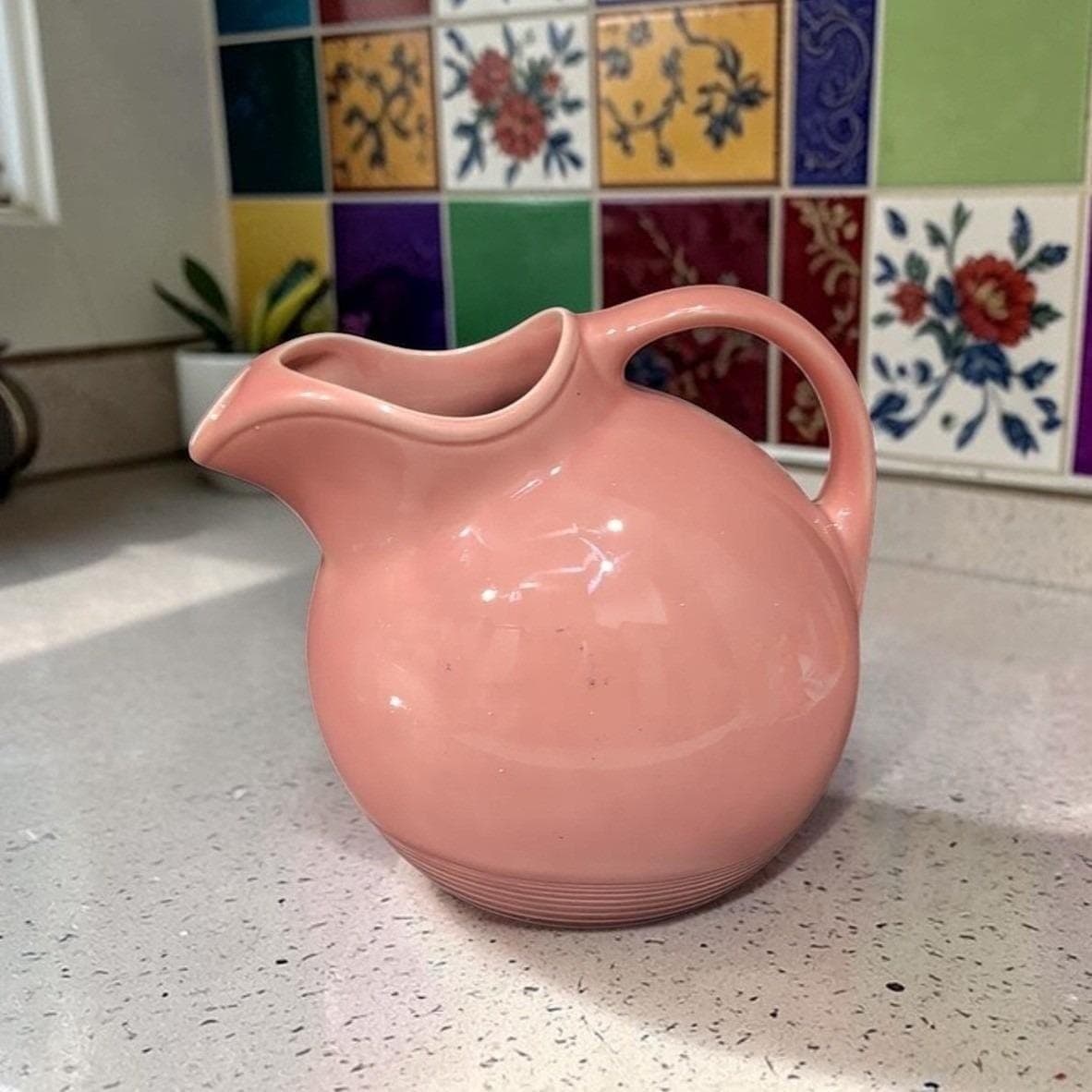 Homer Laughlin Harlequin Rose Pitcher, Vintage Pink Mauve Art Deco Water Jug