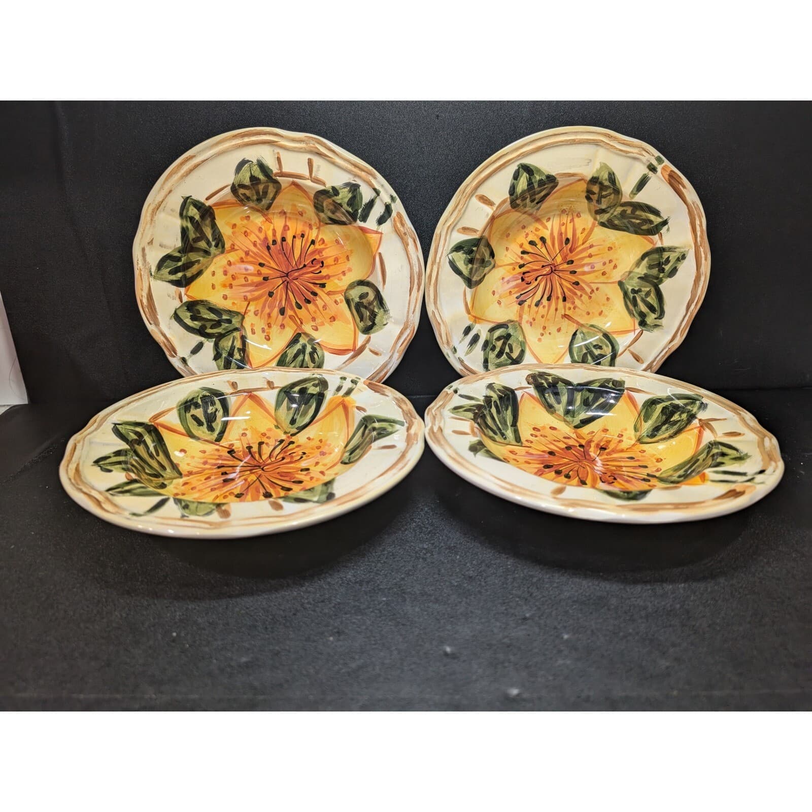Tabletops Unlimited Boulevard Soup Bowls, Hibiscus, Set of 4, Hand Painted Bowls
